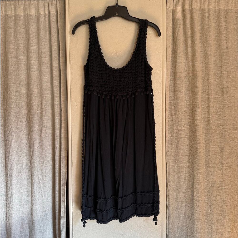 Vintage Juicy Couture Y2K Black Crochet Mini Dress Cotton Linen Blend